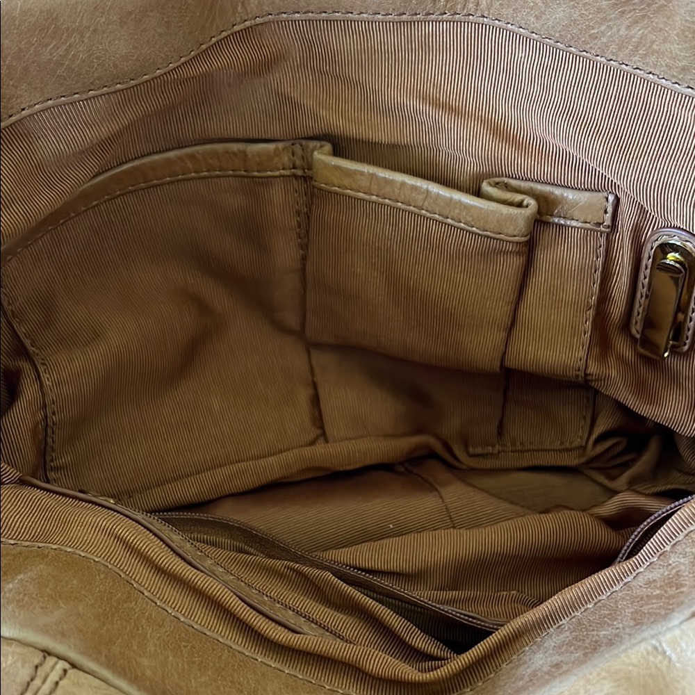Badgley Mischka Brown and Gold Leather Shoulder Bag with Turnlock Closure Vtg - Picture 5 of 16